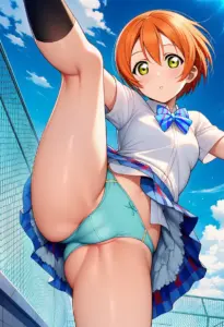 屋上にいる夏服姿の星空凛のパンチラ