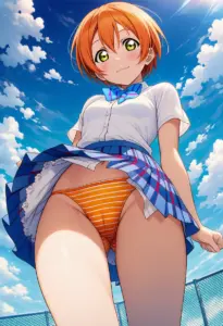 屋上にいる夏服姿の星空凛のパンチラ