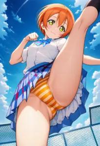 屋上にいる夏服姿の星空凛のパンチラ