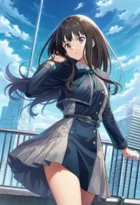 屋上にいる冬服姿の井ノ上たきな