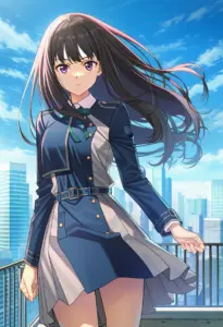 屋上にいる冬服姿の井ノ上たきな