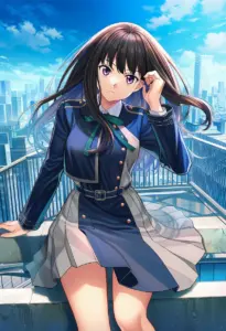 屋上にいる冬服姿の井ノ上たきな