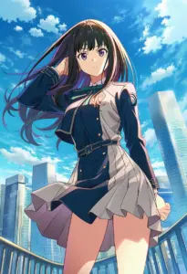 屋上にいる冬服姿の井ノ上たきな