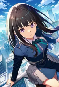 屋上にいる冬服姿の井ノ上たきな