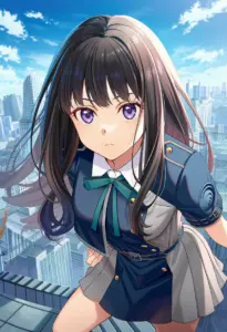 屋上にいる冬服姿の井ノ上たきな