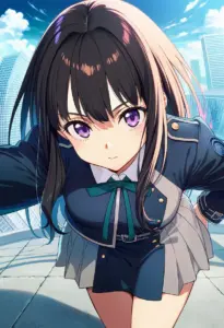 屋上にいる冬服姿の井ノ上たきな