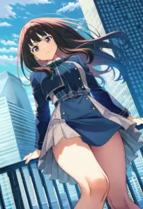 屋上にいる冬服姿の井ノ上たきな
