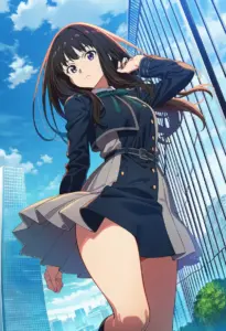 屋上にいる冬服姿の井ノ上たきな