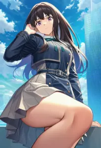 屋上にいる冬服姿の井ノ上たきな