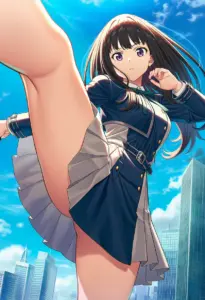 屋上にいる冬服姿の井ノ上たきな