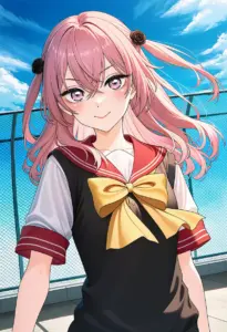 屋上にいる夏服姿の乾紗寿叶、バストアップ