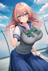 屋上にいる夏服姿の乾心寿