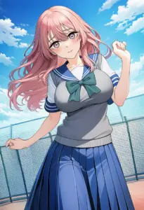 屋上にいる夏服姿の乾心寿