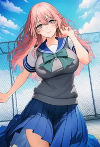 屋上にいる夏服姿の乾心寿