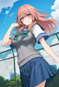 屋上にいる夏服姿の乾心寿
