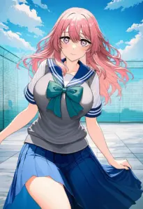 屋上にいる夏服姿の乾心寿