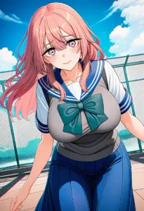屋上にいる夏服姿の乾心寿