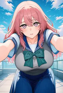 屋上にいる夏服姿の乾心寿