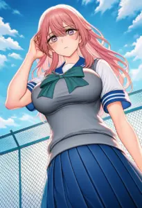屋上にいる夏服姿の乾心寿
