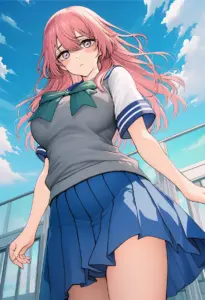 屋上にいる夏服姿の乾心寿