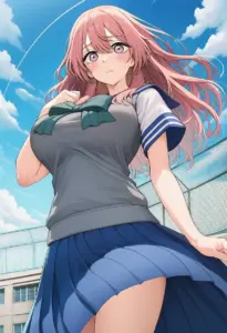 屋上にいる夏服姿の乾心寿