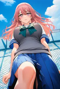 屋上にいる夏服姿の乾心寿