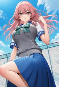 屋上にいる夏服姿の乾心寿