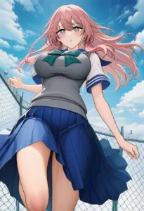 屋上にいる夏服姿の乾心寿