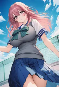 屋上にいる夏服姿の乾心寿