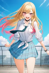 屋上にいる夏服姿の喜多川海夢