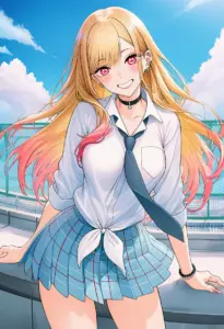 屋上にいる夏服姿の喜多川海夢