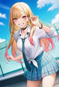 屋上にいる夏服姿の喜多川海夢