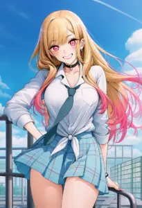屋上にいる夏服姿の喜多川海夢