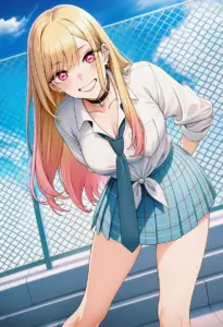 屋上にいる夏服姿の喜多川海夢