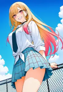 屋上にいる夏服姿の喜多川海夢