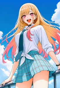 屋上にいる夏服姿の喜多川海夢