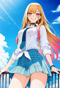 屋上にいる夏服姿の喜多川海夢