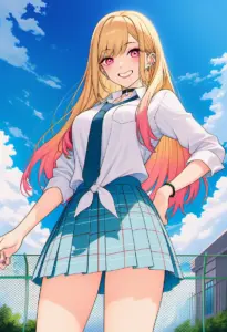屋上にいる夏服姿の喜多川海夢