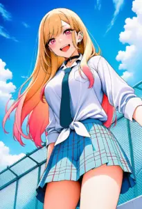 屋上にいる夏服姿の喜多川海夢