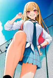 屋上にいる夏服姿の喜多川海夢