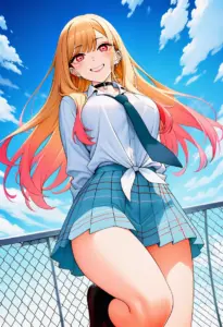 屋上にいる夏服姿の喜多川海夢