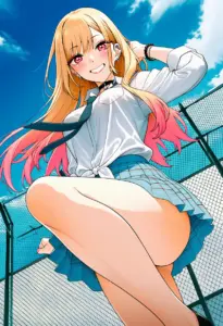 屋上にいる夏服姿の喜多川海夢