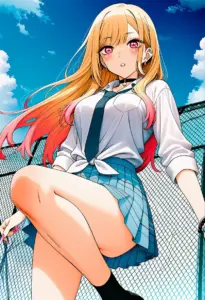 屋上にいる夏服姿の喜多川海夢
