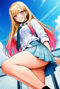 屋上にいる夏服姿の喜多川海夢