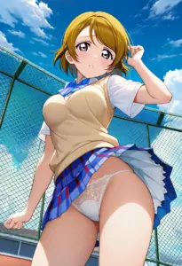 屋上にいる夏服姿の小泉花陽のパンチラ