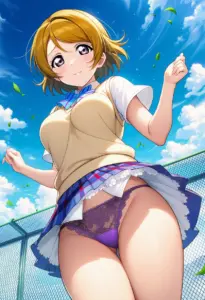 屋上にいる夏服姿の小泉花陽のパンチラ