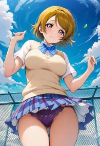 屋上にいる夏服姿の小泉花陽のパンチラ