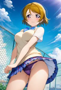 屋上にいる夏服姿の小泉花陽のパンチラ
