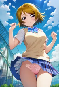 屋上にいる夏服姿の小泉花陽のパンチラ