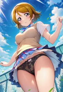 屋上にいる夏服姿の小泉花陽のパンチラ